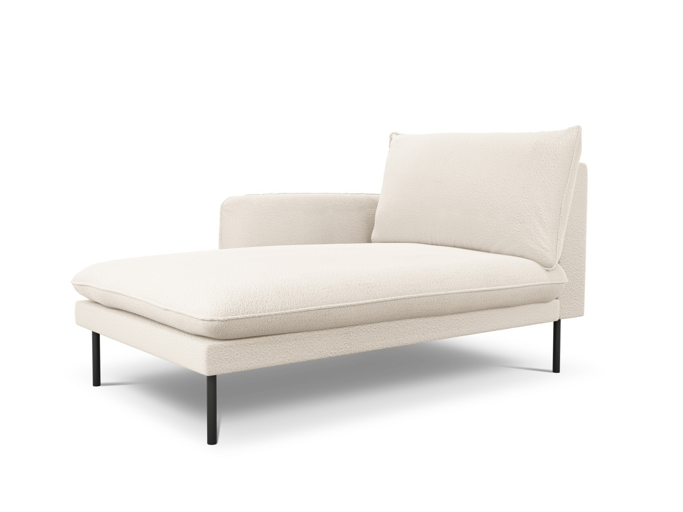Cosmopolitan Design vänstervänd boucléschäslong, "Vienna", 1-sits, 110 × 170 × 95 cm, Ascot, svarta metallben