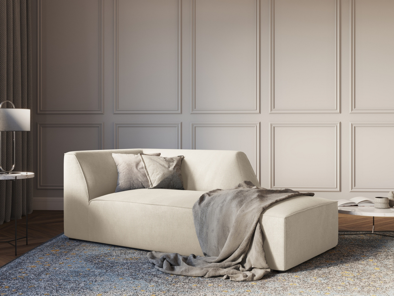 Cosmopolitan Design högervänd schäslong, "Siena", 1-sits, 93 × 181 × 69 cm, Scala, svarta plastben
