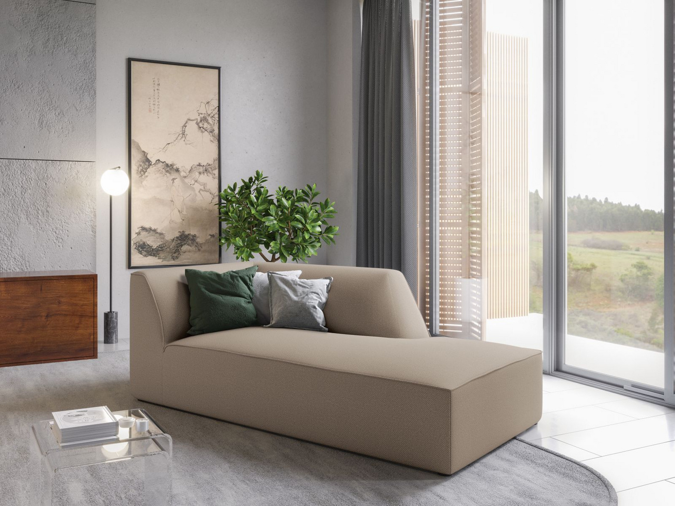 Cosmopolitan Design högervänd schäslong, "Siena", 1-sits, 93 × 181 × 69 cm, Ottawa, svarta plastben