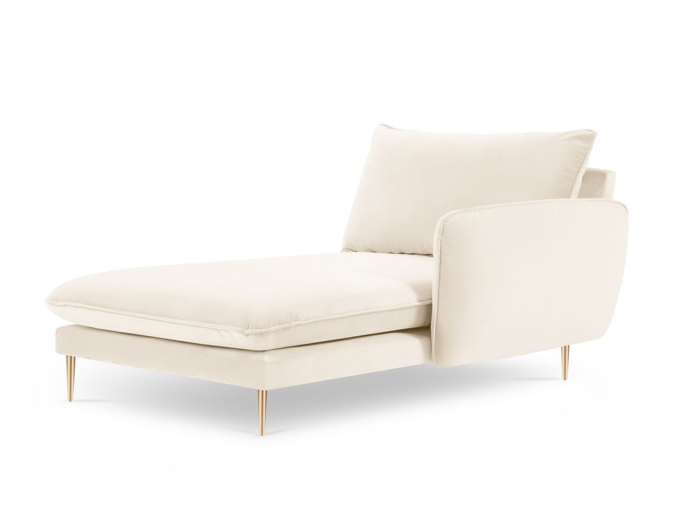 Cosmopolitan Design högervänd sammetsschäslong, "Vienna", 1-sits, 110 × 170 × 95 cm, Bluvel, guldfärgade metallben
