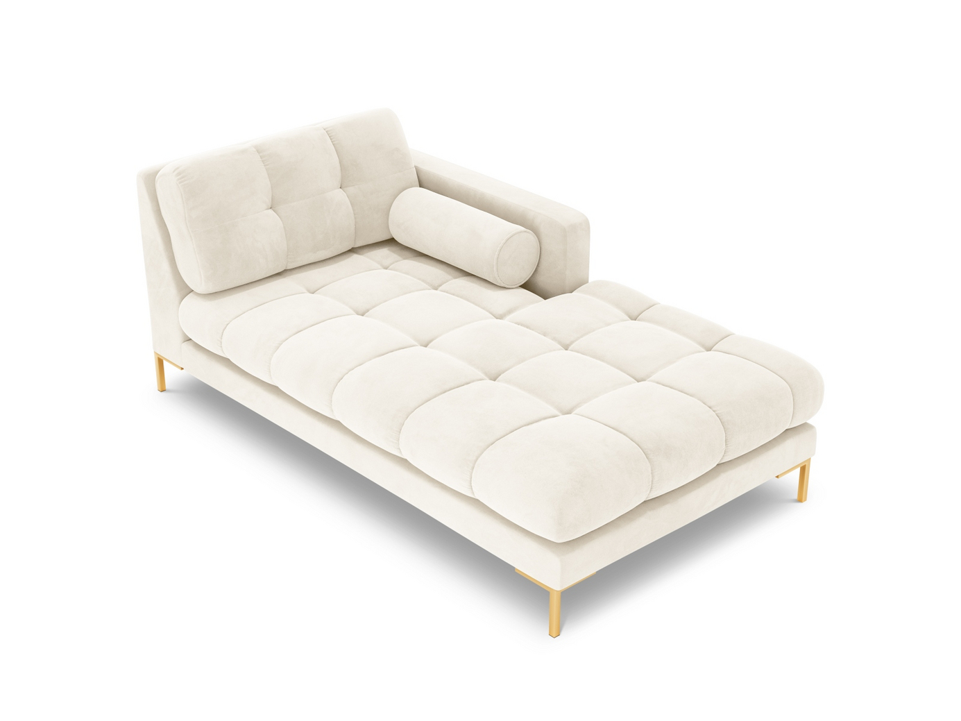 Cosmopolitan Design högervänd sammetsschäslong, "Bali", 1-sits, 102 × 185 × 75 cm, Bluvel, guldfärgade metallben