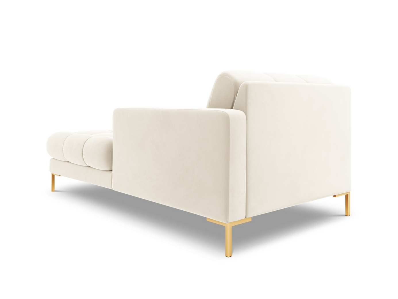 Cosmopolitan Design högervänd sammetsschäslong, "Bali", 1-sits, 102 × 185 × 75 cm, Bluvel, guldfärgade metallben