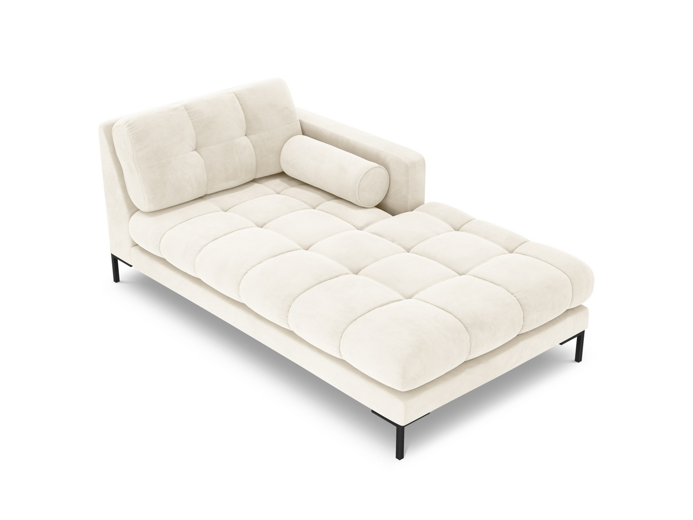 Cosmopolitan Design högervänd sammetsschäslong, "Bali", 1-sits, 102 × 185 × 75 cm, Bluvel, svarta metallben