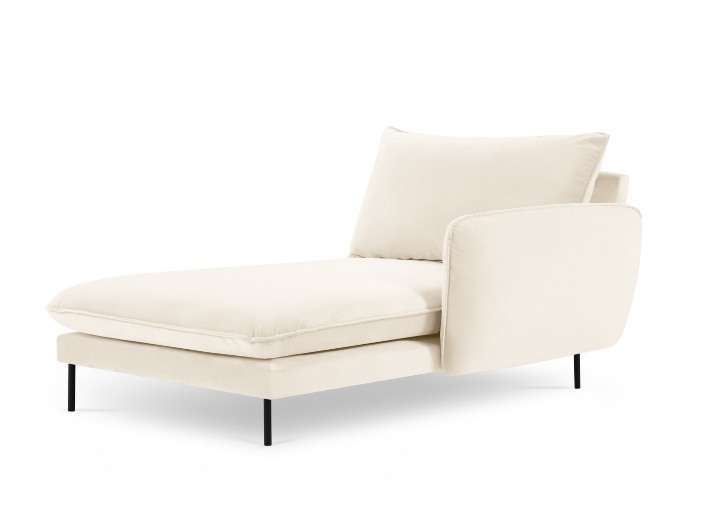 Cosmopolitan Design högervänd sammetsschäslong, "Vienna", 1-sits, 110 × 170 × 95 cm, Bluvel, svarta metallben