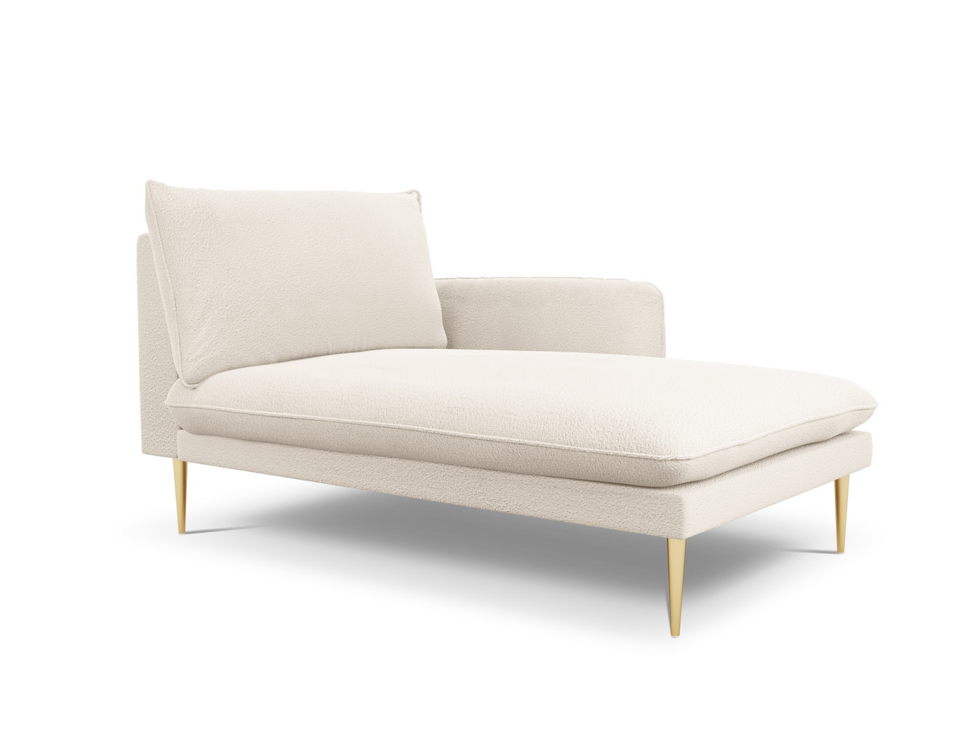 Cosmopolitan Design högervänd boucléschäslong, "Vienna", 1-sits, 110 × 170 × 95 cm, Ascot, guldfärgade metallben