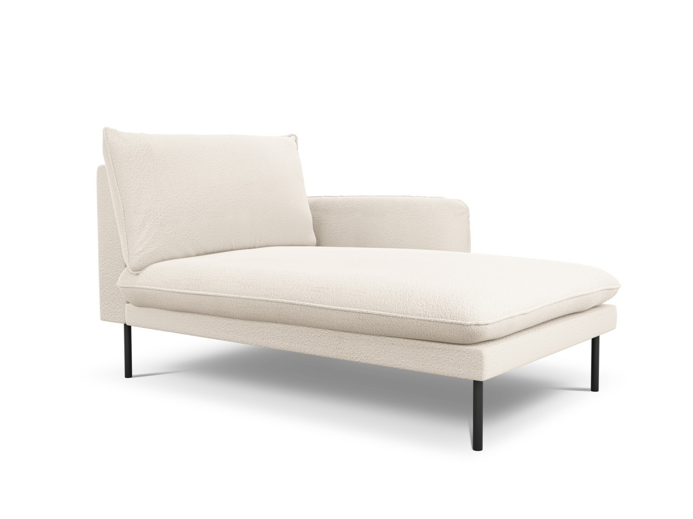 Cosmopolitan Design högervänd boucléschäslong, "Vienna", 1-sits, 110 × 170 × 95 cm, Ascot, svarta metallben