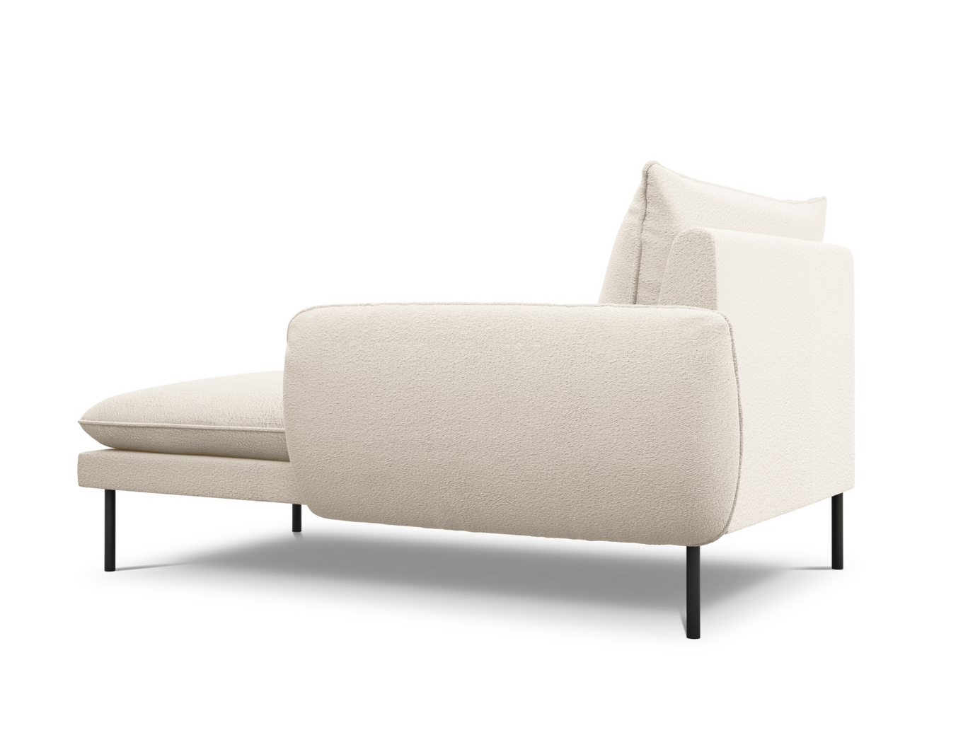 Cosmopolitan Design högervänd boucléschäslong, "Vienna", 1-sits, 110 × 170 × 95 cm, Ascot, svarta metallben