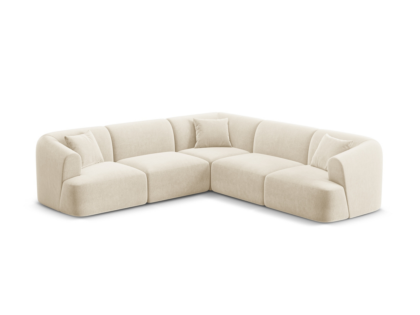 Cosmopolitan Design symmetrisk sammetsmodulhörnsoffa, "Campi", 6-sits, 255 × 255 × 70 cm, Vogue, svarta plastben