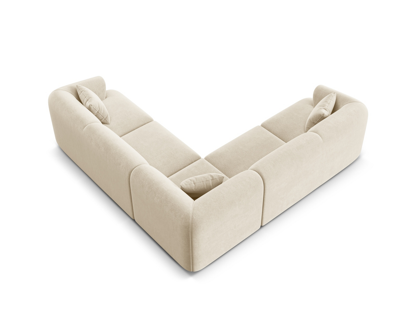 Cosmopolitan Design symmetrisk sammetsmodulhörnsoffa, "Campi", 6-sits, 255 × 255 × 70 cm, Vogue, svarta plastben