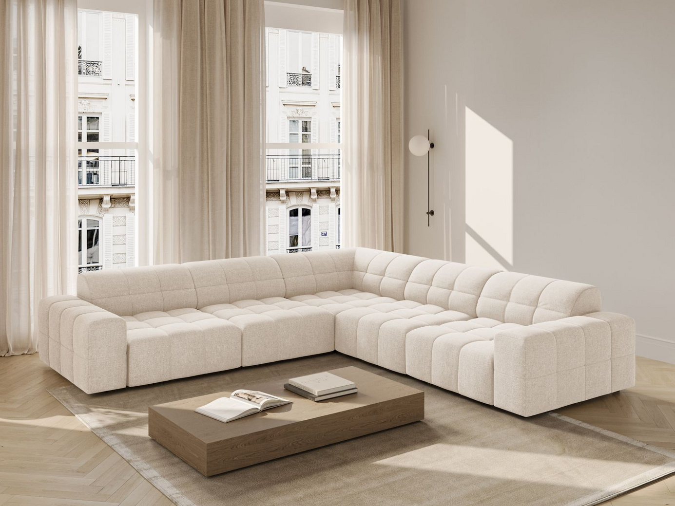 Cosmopolitan Design symmetrisk hörnsoffa, "Chicago", 4-sits, 285 × 285 × 78 cm, Haga, svarta plastben