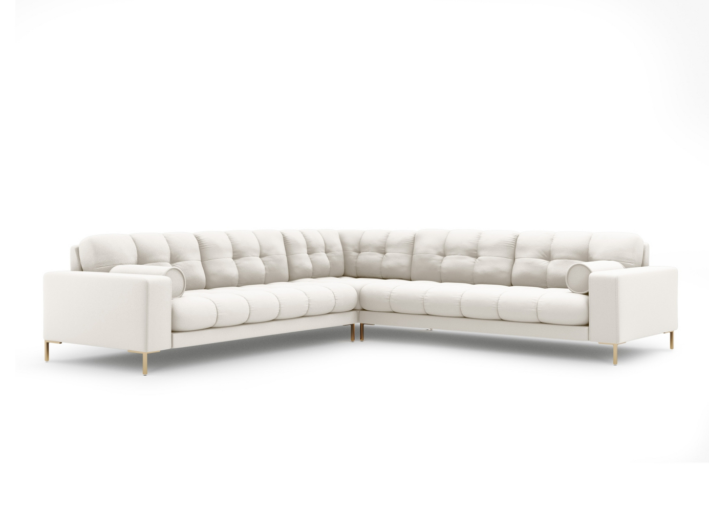 Cosmopolitan Design symmetrisk hörnsoffa, "Bali", 6-sits, 256 × 256 × 75 cm, Neve, guldfärgade metallben