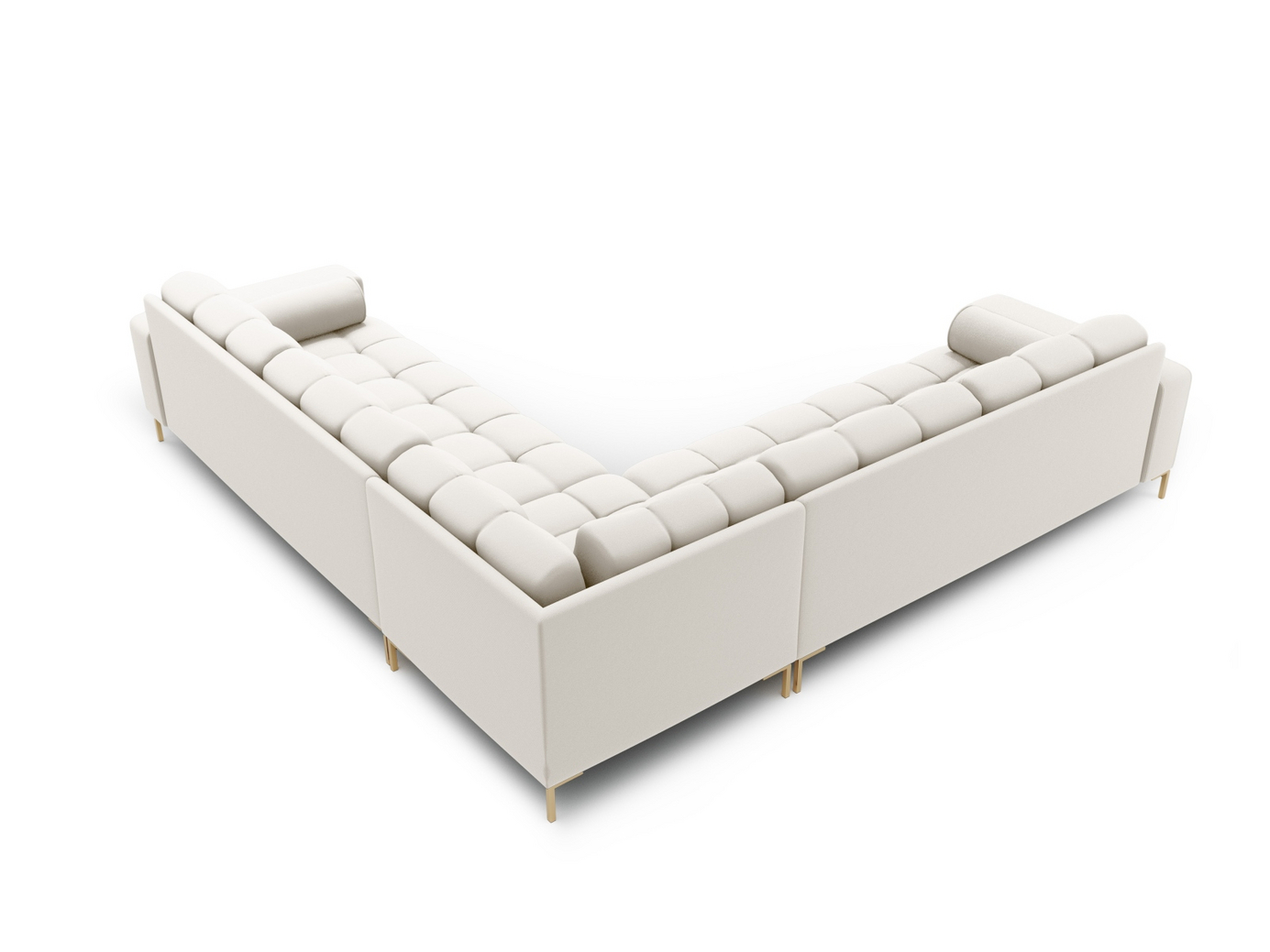 Cosmopolitan Design symmetrisk hörnsoffa, "Bali", 6-sits, 256 × 256 × 75 cm, Neve, guldfärgade metallben