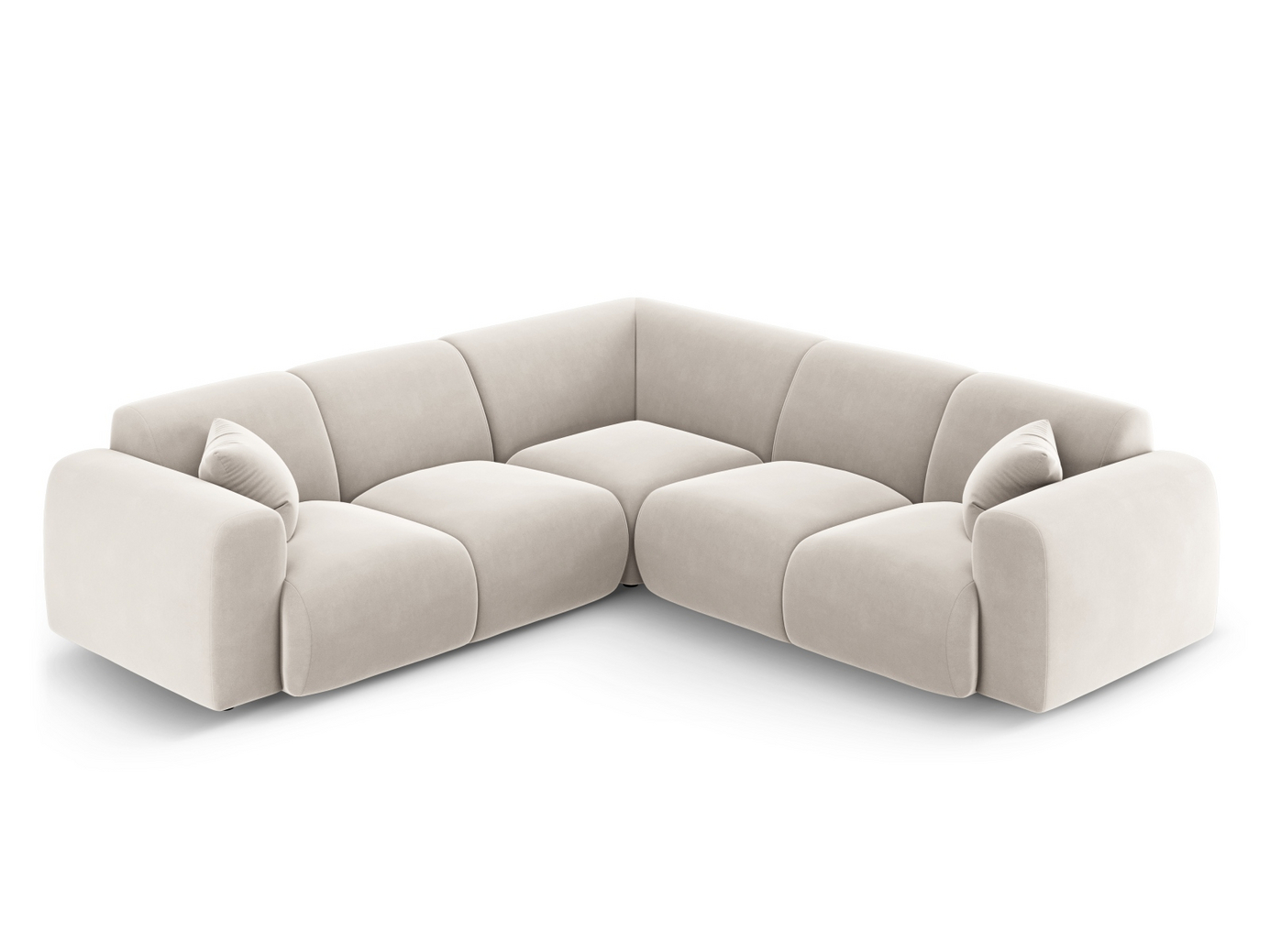 Cosmopolitan Design symmetrisk sammetshörnsoffa, "Nolio", 5-sits, 252 × 252 × 72 cm, Casino, svarta plastben