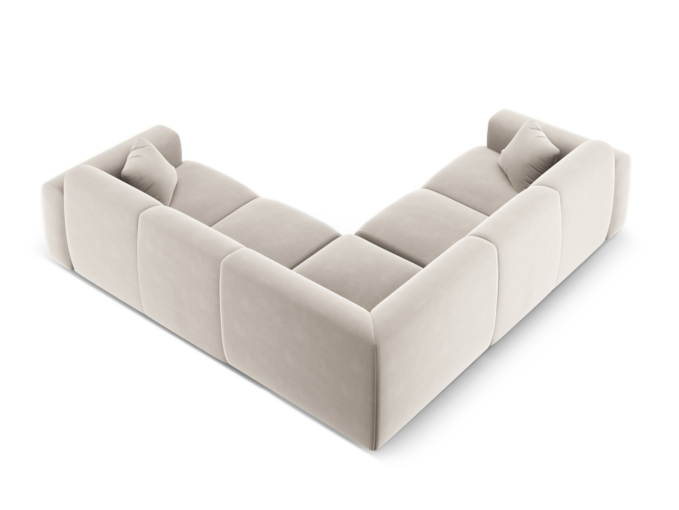 Cosmopolitan Design symmetrisk sammetshörnsoffa, "Nolio", 5-sits, 252 × 252 × 72 cm, Casino, svarta plastben