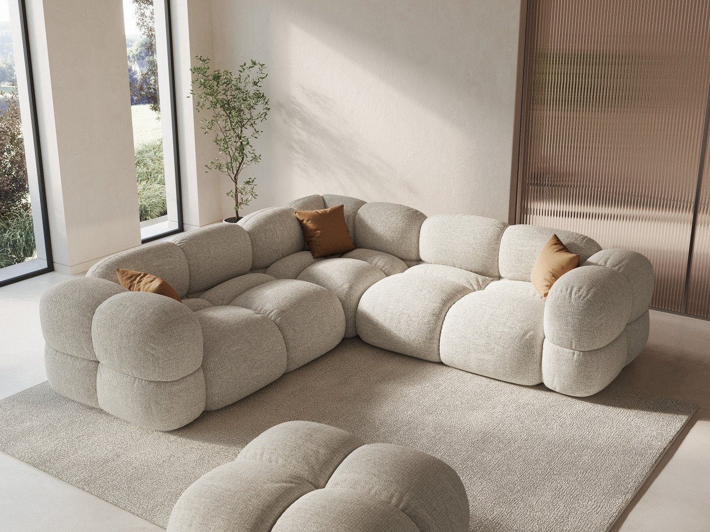 Cosmopolitan Design symmetrisk hörnsoffa, "Loretto", 4-sits, 250 × 250 × 68 cm, Sorella, svarta plastben