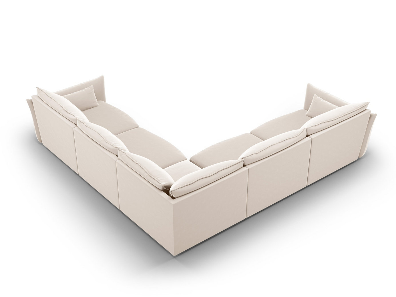 Cosmopolitan Design symmetrisk sammetshörnsoffa, "Matera", 7-sits, 286 × 286 × 85 cm, Salvador, svarta plastben