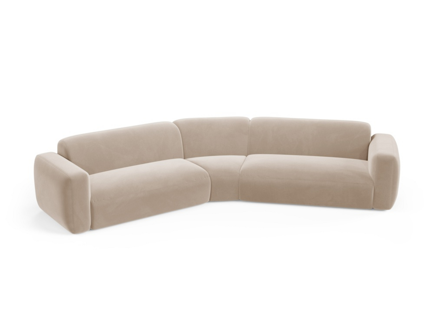 Cosmopolitan Design symmetrisk sammetsmodulhörnsoffa, "Strino", 3-sits, 344 × 210 × 78 cm, Salvador, svarta plastben
