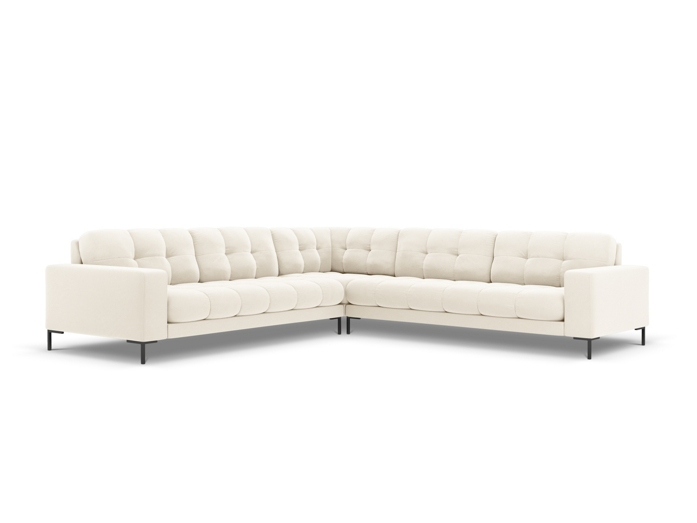 Cosmopolitan Design symmetrisk sammetshörnsoffa, "Bali", 6-sits, 256 × 256 × 75 cm, Bluvel, svarta metallben