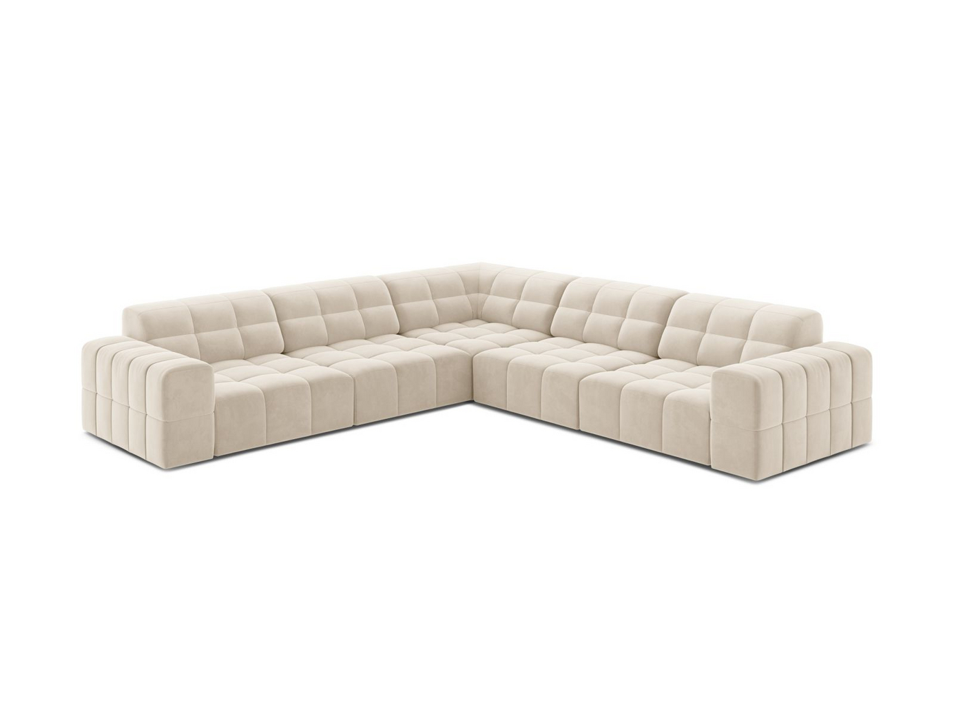 Cosmopolitan Design symmetrisk sammetshörnsoffa, "Chicago", 4-sits, 285 × 285 × 78 cm, Bluvel, svarta plastben