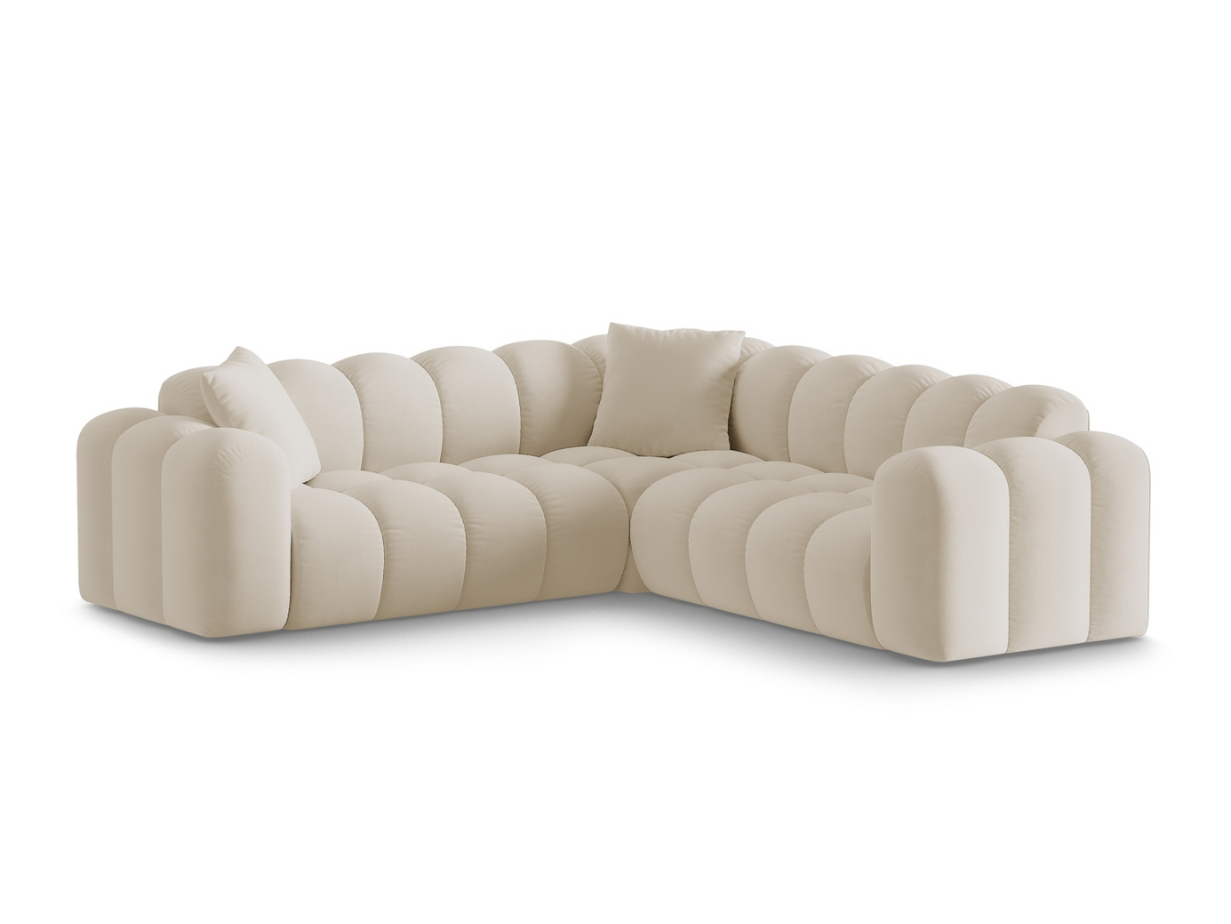Cosmopolitan Design symmetrisk sammetshörnsoffa, "Treno", 3-sits, 240 × 240 × 70 cm, Bluvel, svarta plastben