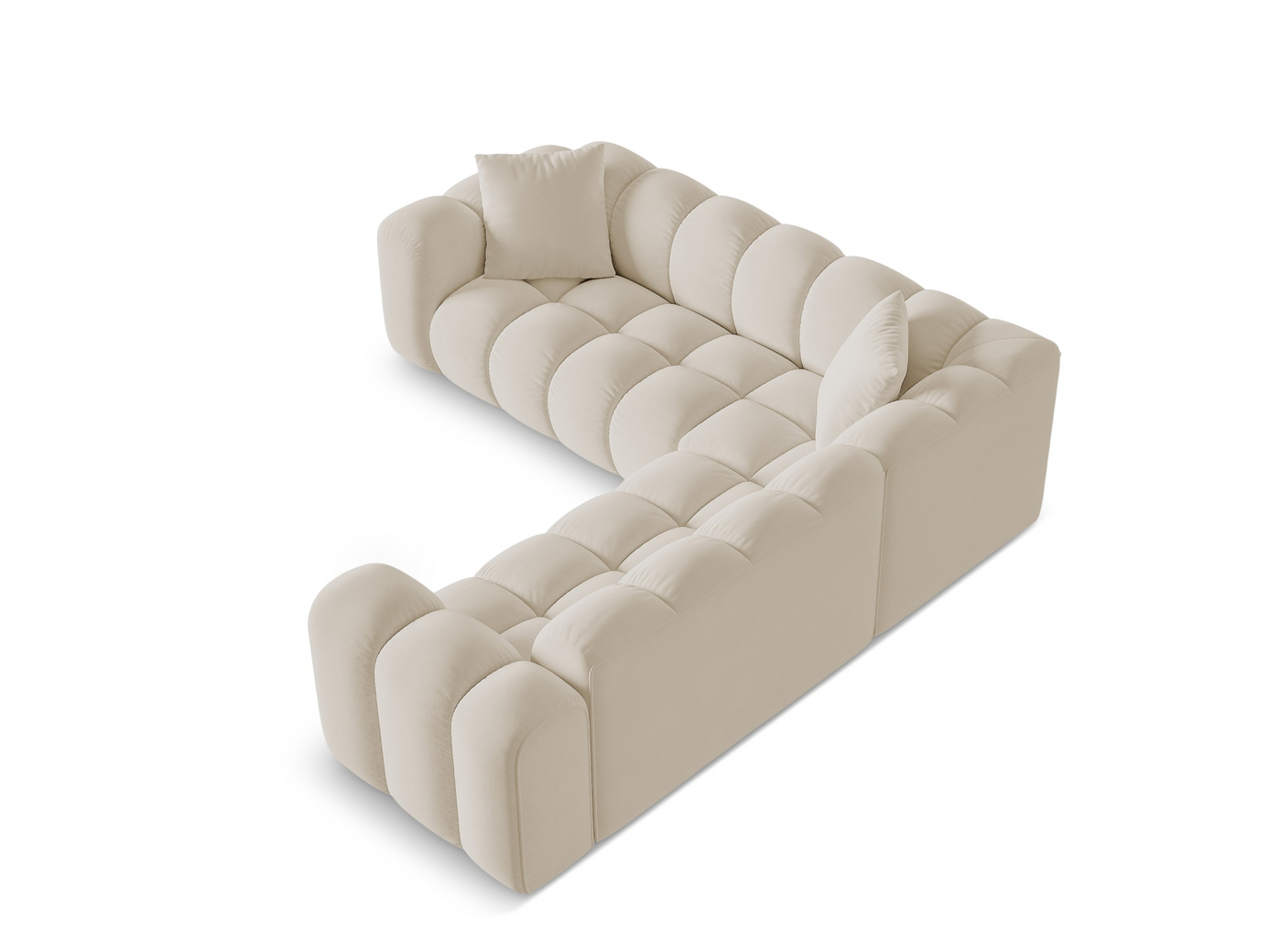 Cosmopolitan Design symmetrisk sammetshörnsoffa, "Treno", 3-sits, 240 × 240 × 70 cm, Bluvel, svarta plastben