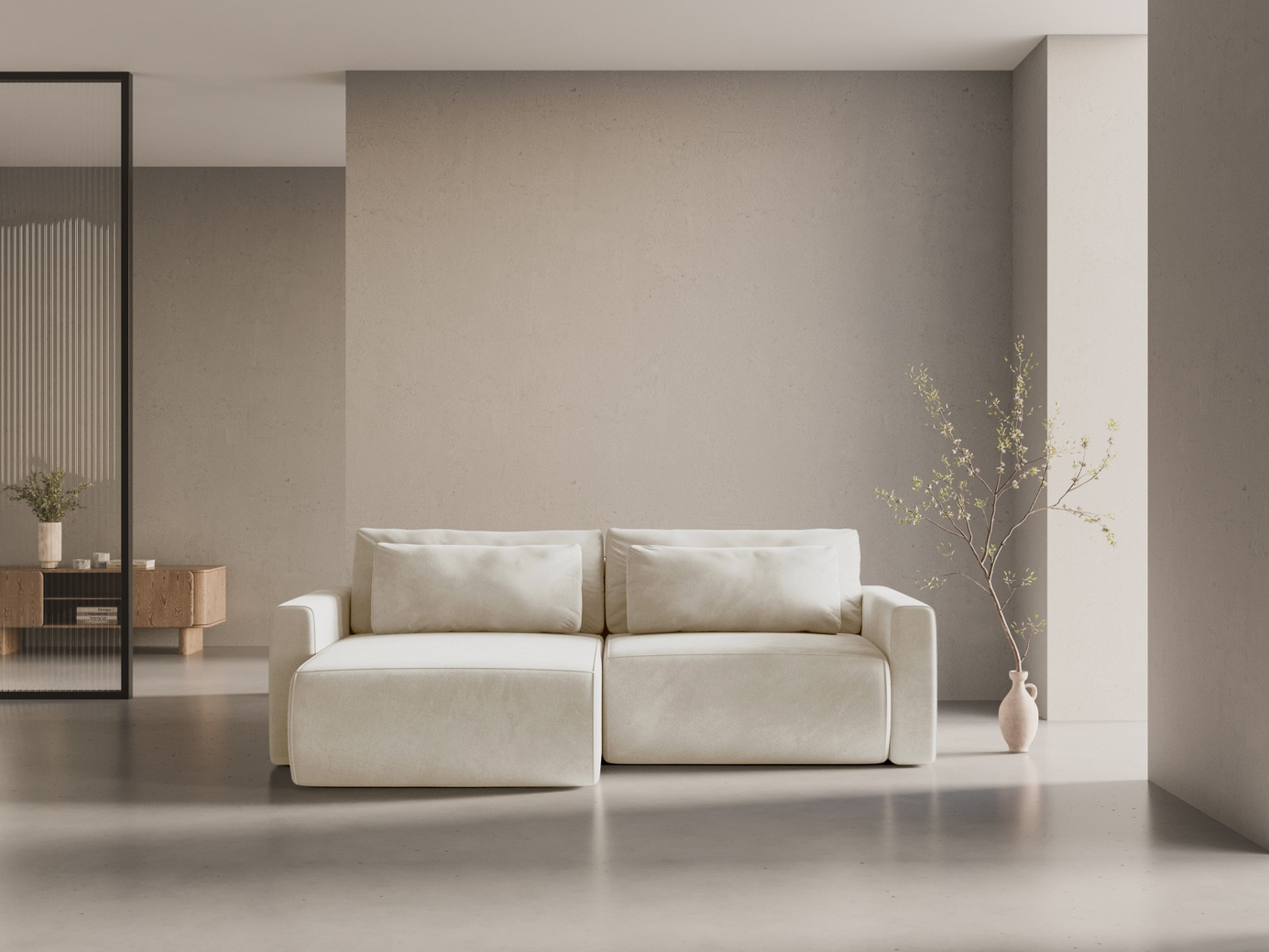 Cosmopolitan Design vändbar sammetshörnbäddsoffa med förvaring, "Belfast", 3-sits, 240 × 149 × 84 cm, Magic Velvet, svarta plastben