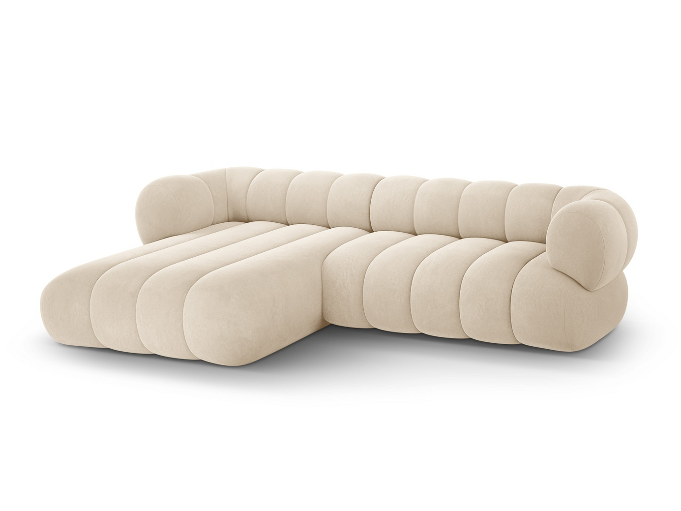 Cosmopolitan Design vänstervänd sammetshörnsoffa, "Koge", 5-sits, 270 × 165 × 70 cm, Vogue, svarta plastben
