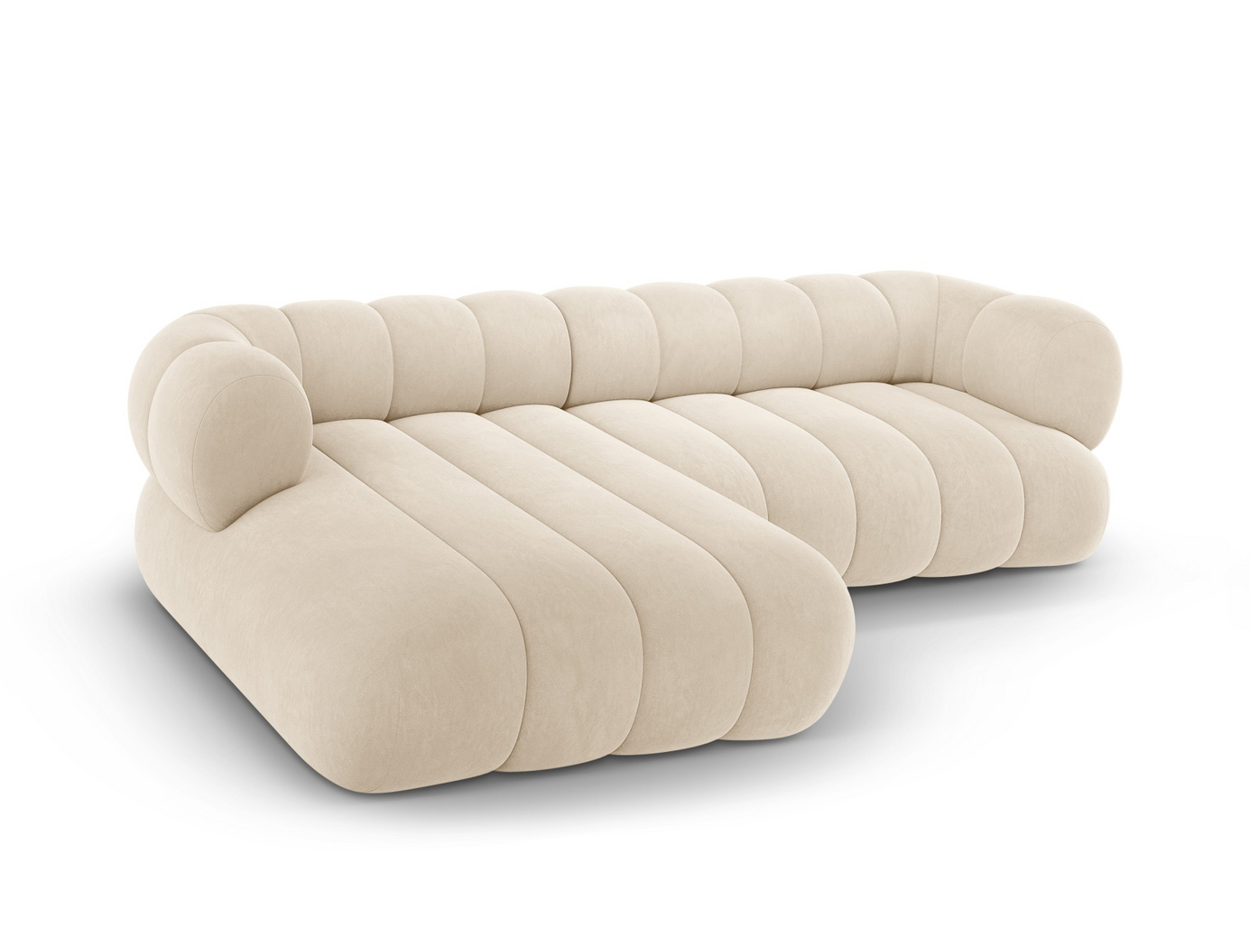 Cosmopolitan Design vänstervänd sammetshörnsoffa, "Koge", 5-sits, 270 × 165 × 70 cm, Vogue, svarta plastben