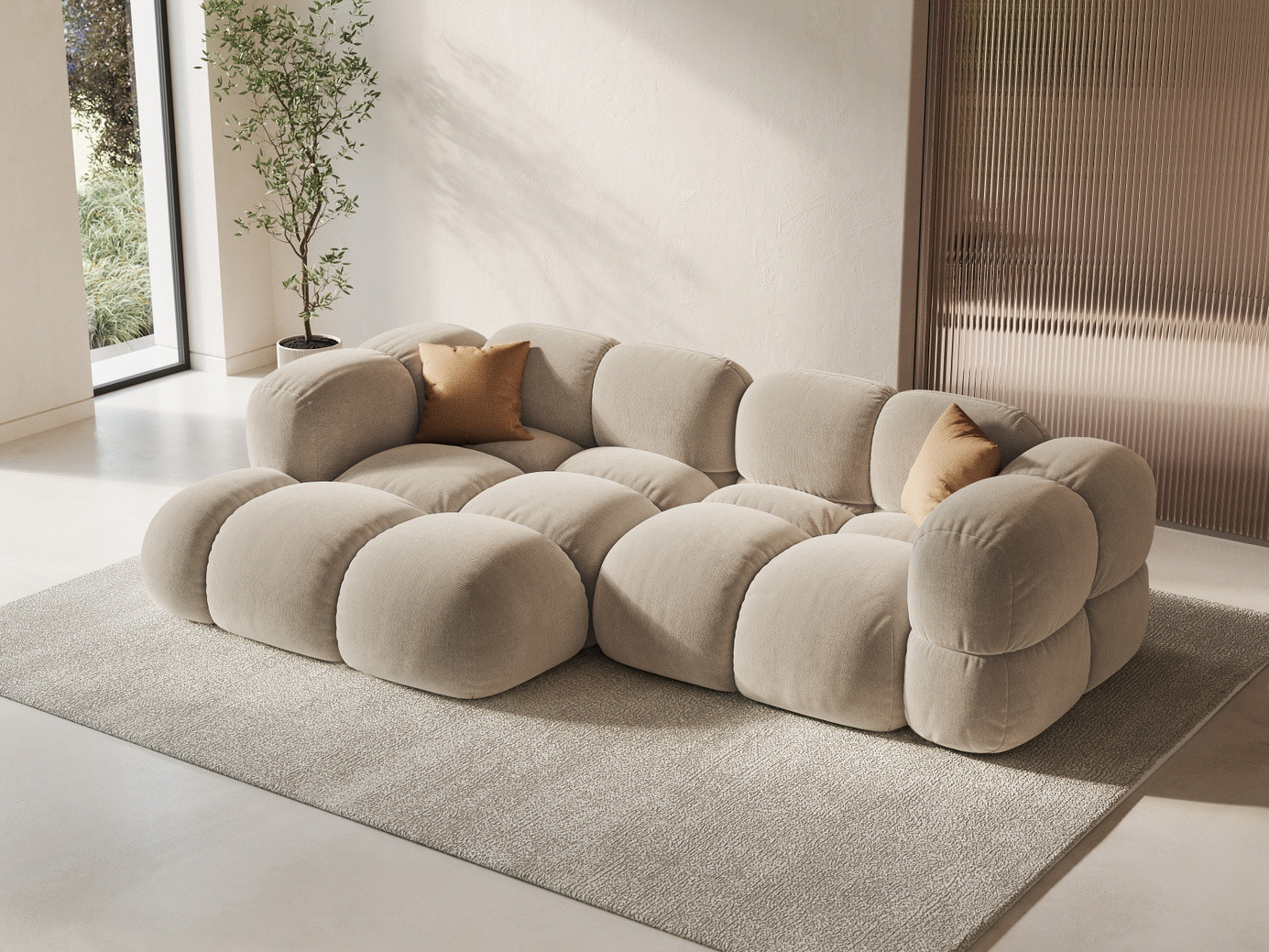 Cosmopolitan Design vänstervänd sammetshörnsoffa, "Loretto", 3-sits, 250 × 147 × 68 cm, Vogue, svarta plastben