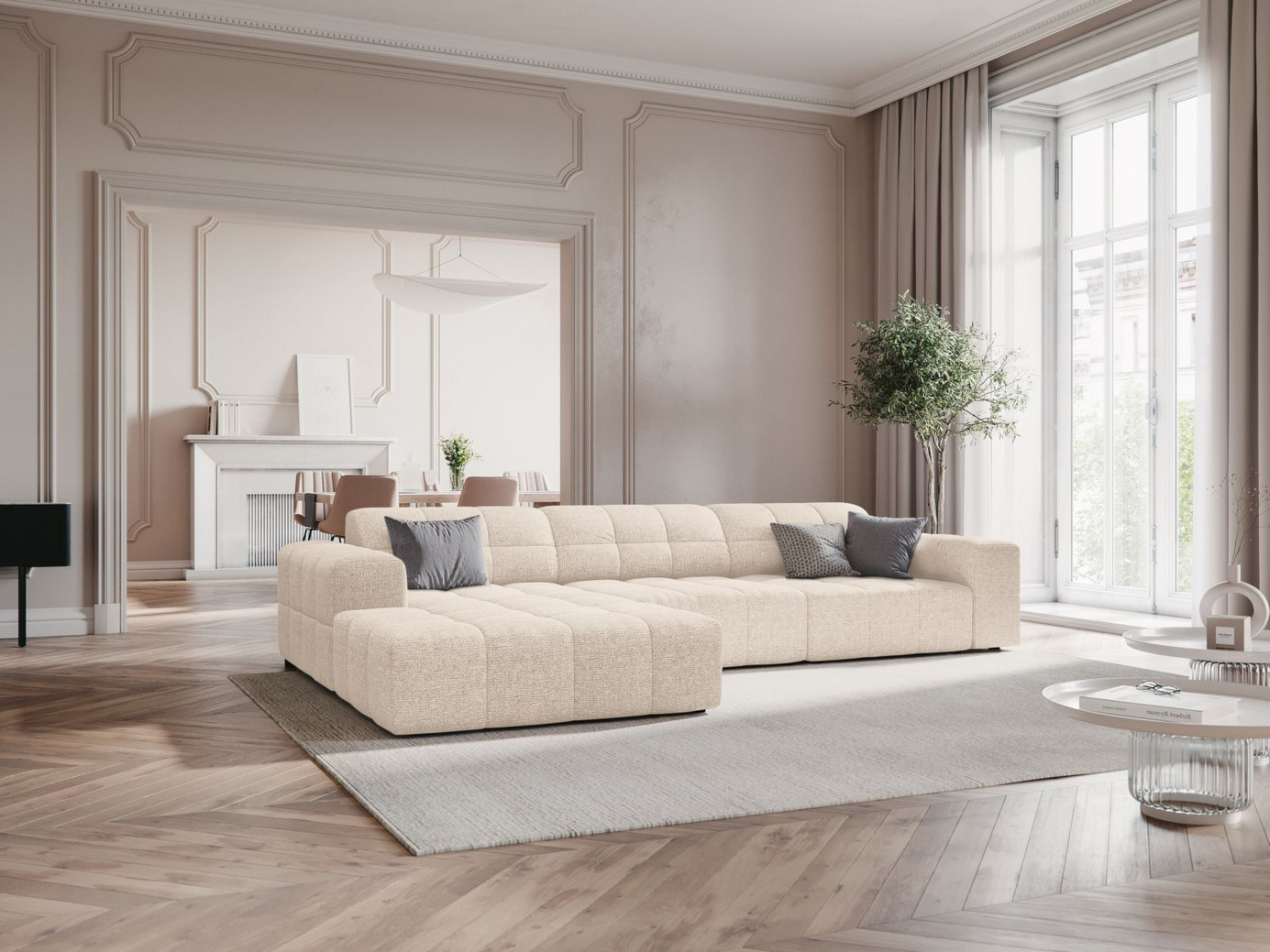 Cosmopolitan Design vänstervänd hörnsoffa, "Chicago", 4-sits, 294 × 167 × 78 cm, Haga, svarta plastben