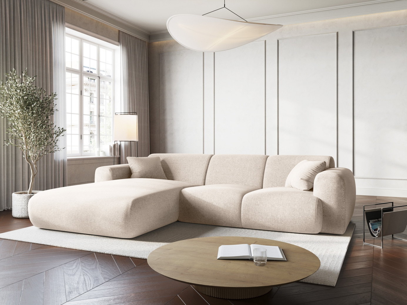 Cosmopolitan Design vänstervänd hörnsoffa, "Nolio", 4-sits, 260 × 170 × 72 cm, Haga, svarta plastben