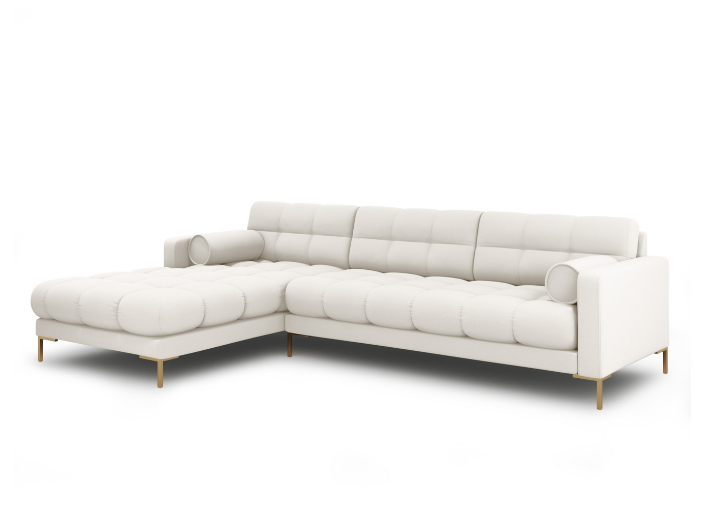 Cosmopolitan Design vänstervänd hörnsoffa, "Bali", 5-sits, 293 × 185 × 75 cm, Neve, guldfärgade metallben