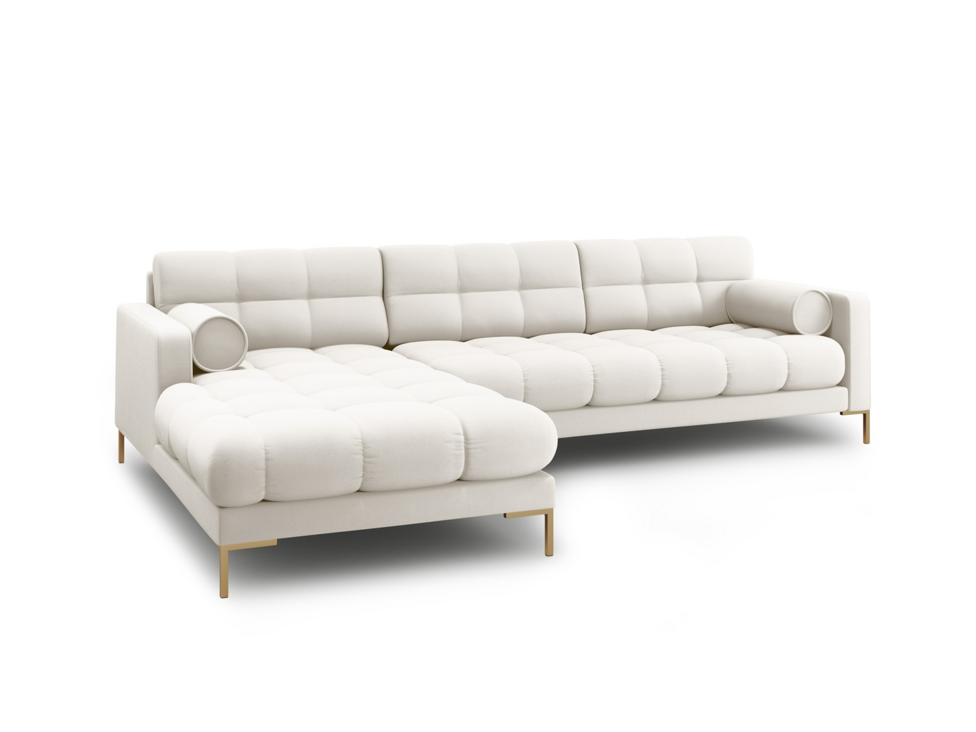 Cosmopolitan Design vänstervänd hörnsoffa, "Bali", 5-sits, 293 × 185 × 75 cm, Neve, guldfärgade metallben