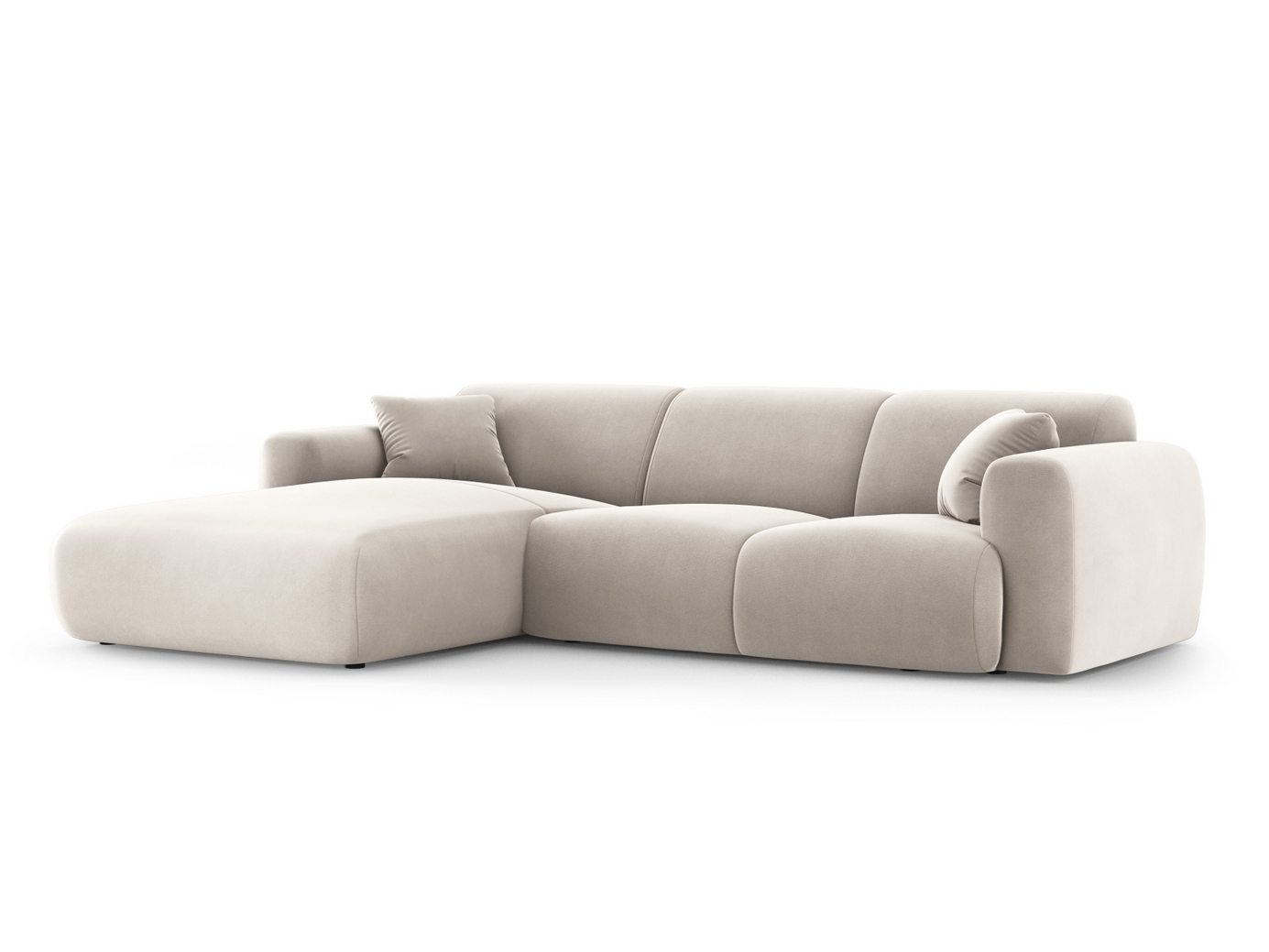 Cosmopolitan Design vänstervänd sammetshörnsoffa, "Nolio", 4-sits, 260 × 170 × 72 cm, Casino, svarta plastben