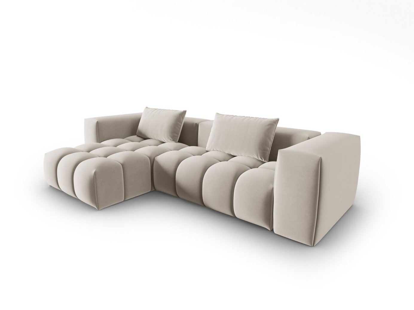 Cosmopolitan Design vänstervänd sammetsmodulhörnsoffa, "Verona", 3-sits, 260 × 145 × 70 cm, Casino, svarta plastben