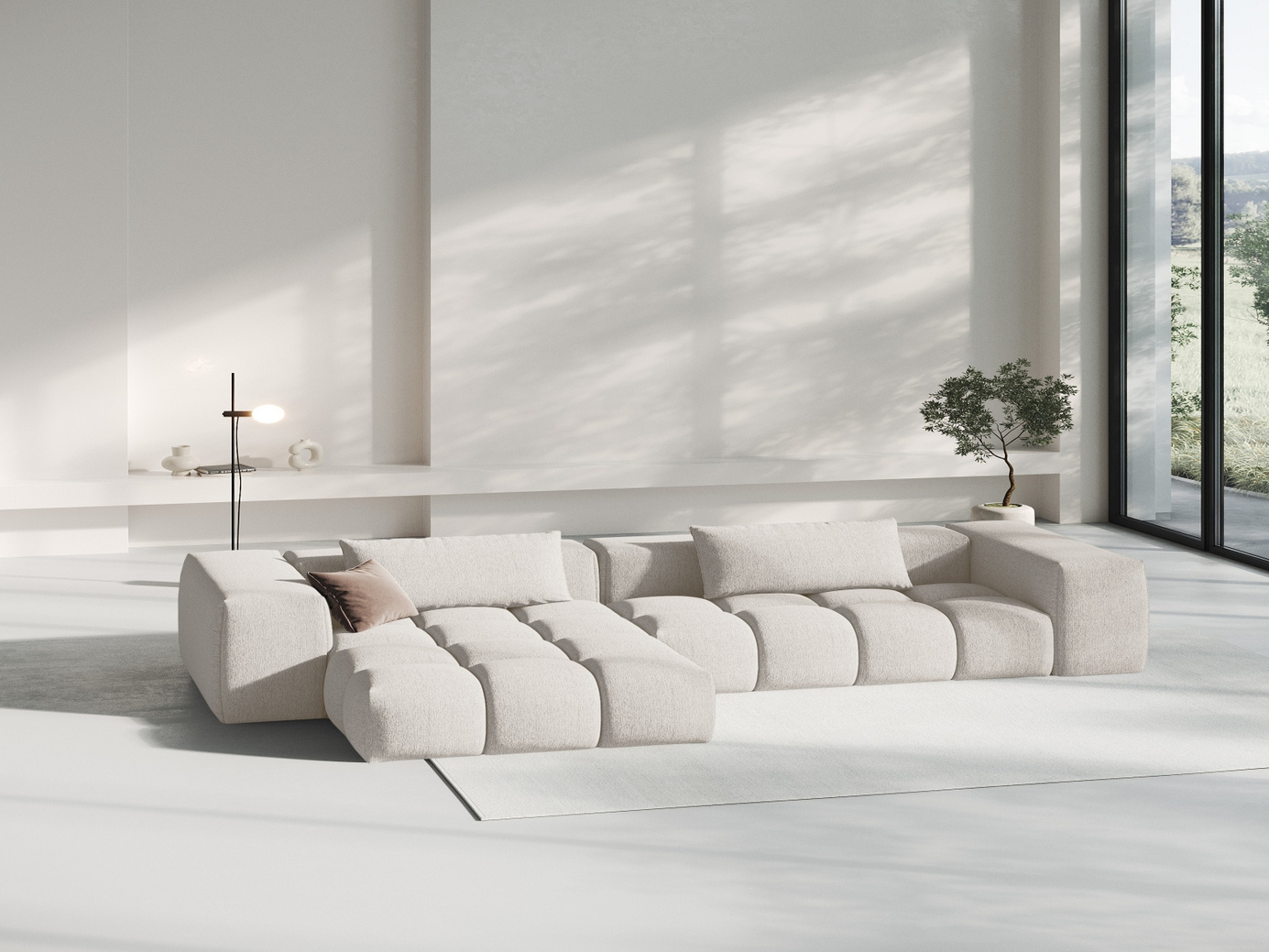 Cosmopolitan Design vänstervänd modulhörnsoffa, "Verona", 3-sits, 260 × 145 × 70 cm, Sorella, svarta plastben