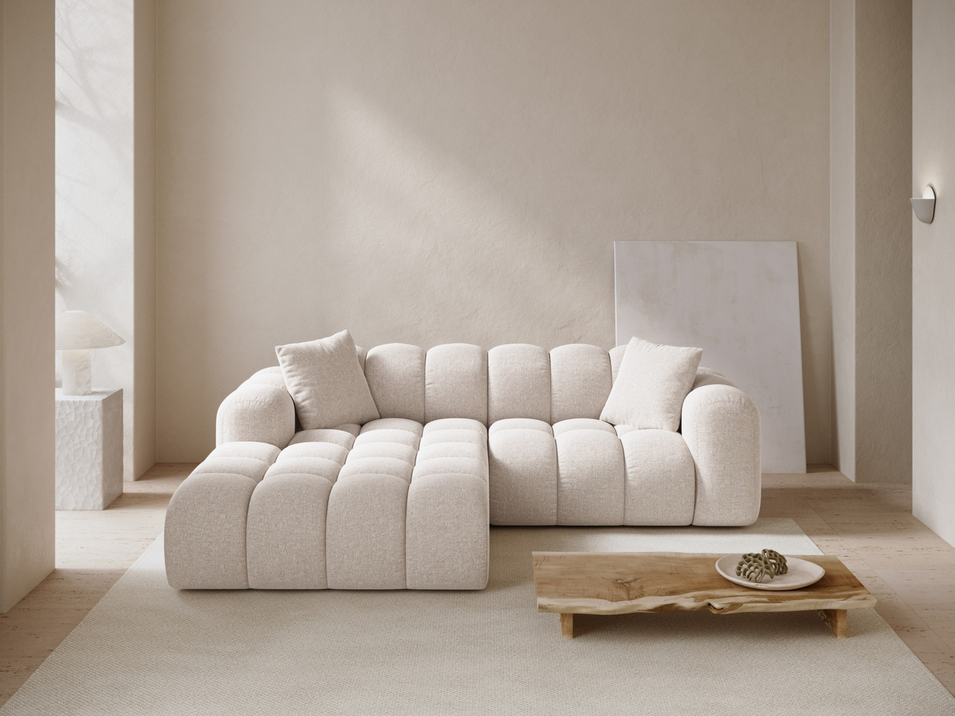 Cosmopolitan Design vänstervänd hörnsoffa, "Treno", 3-sits, 240 × 184 × 70 cm, Eden 10, svarta plastben