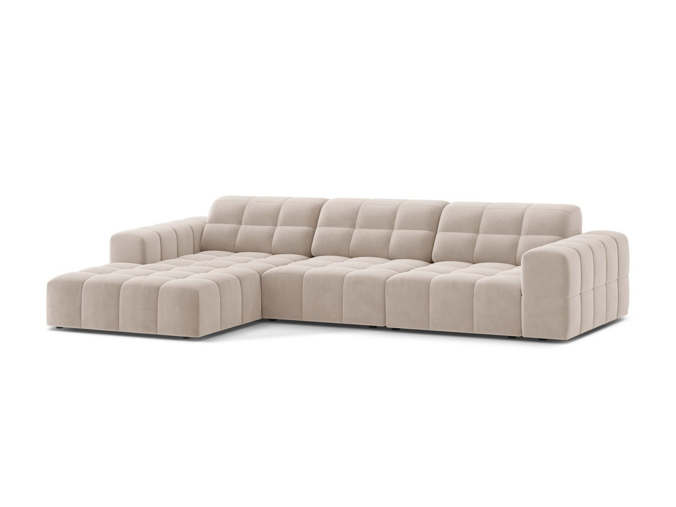 Cosmopolitan Design vänstervänd sammetshörnsoffa, "Chicago", 4-sits, 294 × 167 × 78 cm, Venus, svarta plastben