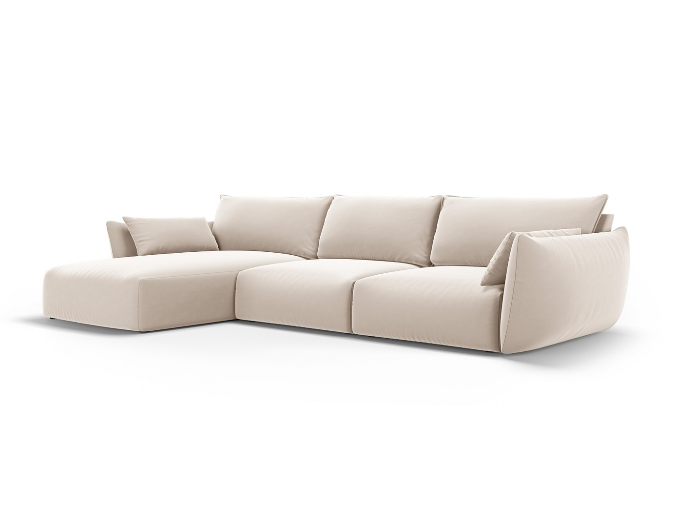 Cosmopolitan Design vänstervänd sammetshörnsoffa, "Matera", 4-sits, 308 × 171 × 85 cm, Salvador, svarta plastben
