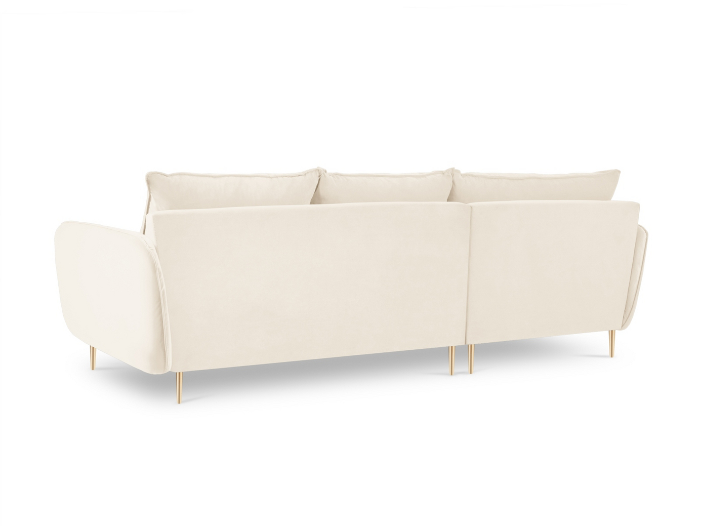 Cosmopolitan Design vänstervänd sammetshörnsoffa, "Vienna", 5-sits, 255 × 170 × 95 cm, Bluvel, guldfärgade metallben