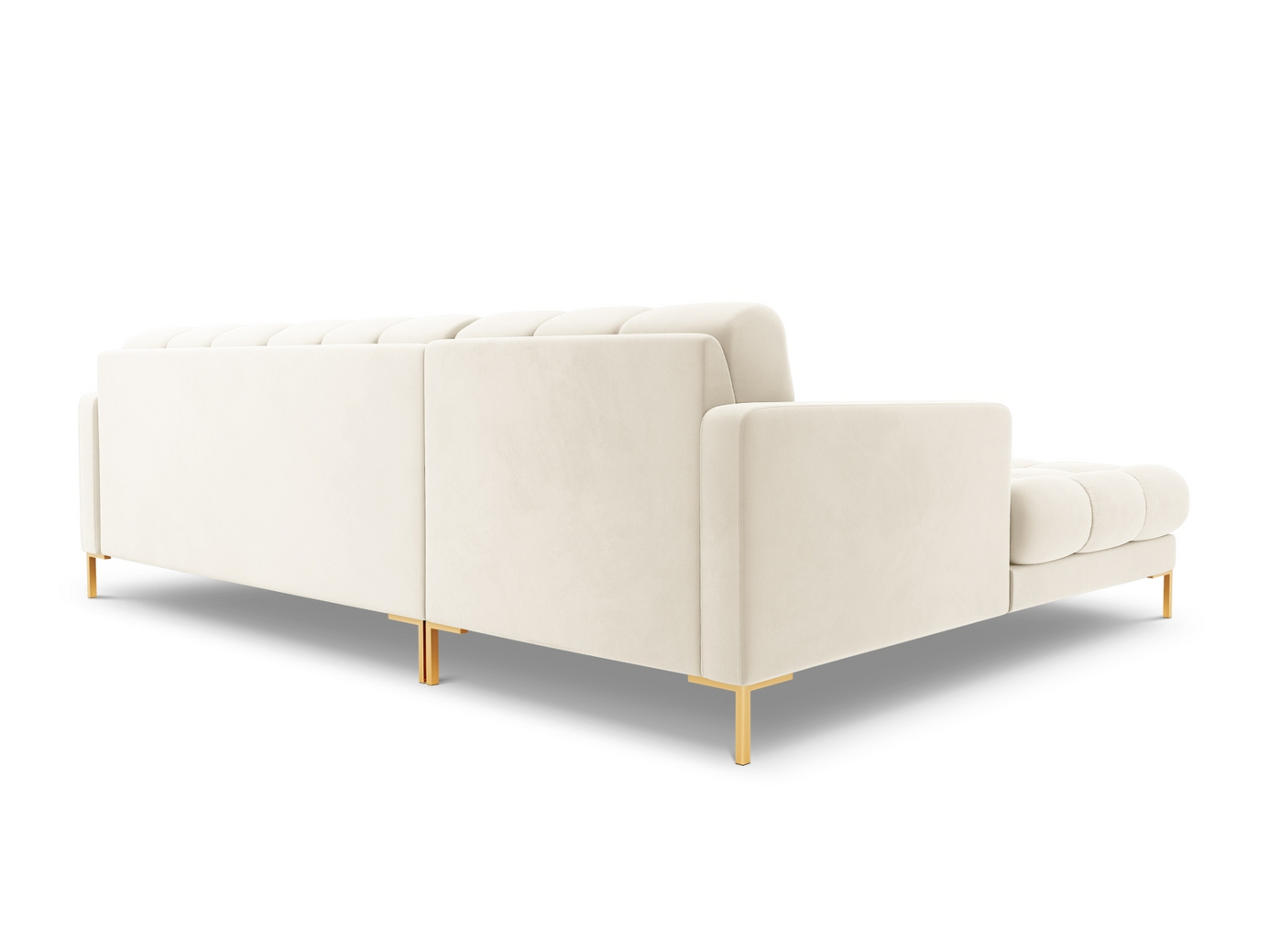 Cosmopolitan Design vänstervänd sammetshörnsoffa, "Bali", 5-sits, 293 × 185 × 75 cm, Bluvel, guldfärgade metallben