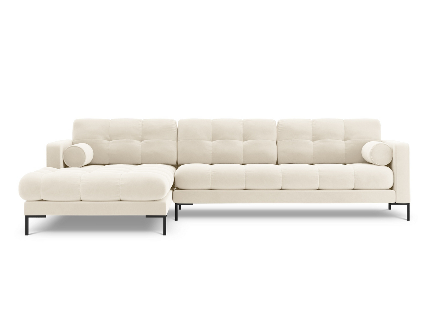 Cosmopolitan Design vänstervänd sammetshörnsoffa, "Bali", 5-sits, 293 × 185 × 75 cm, Bluvel, svarta metallben