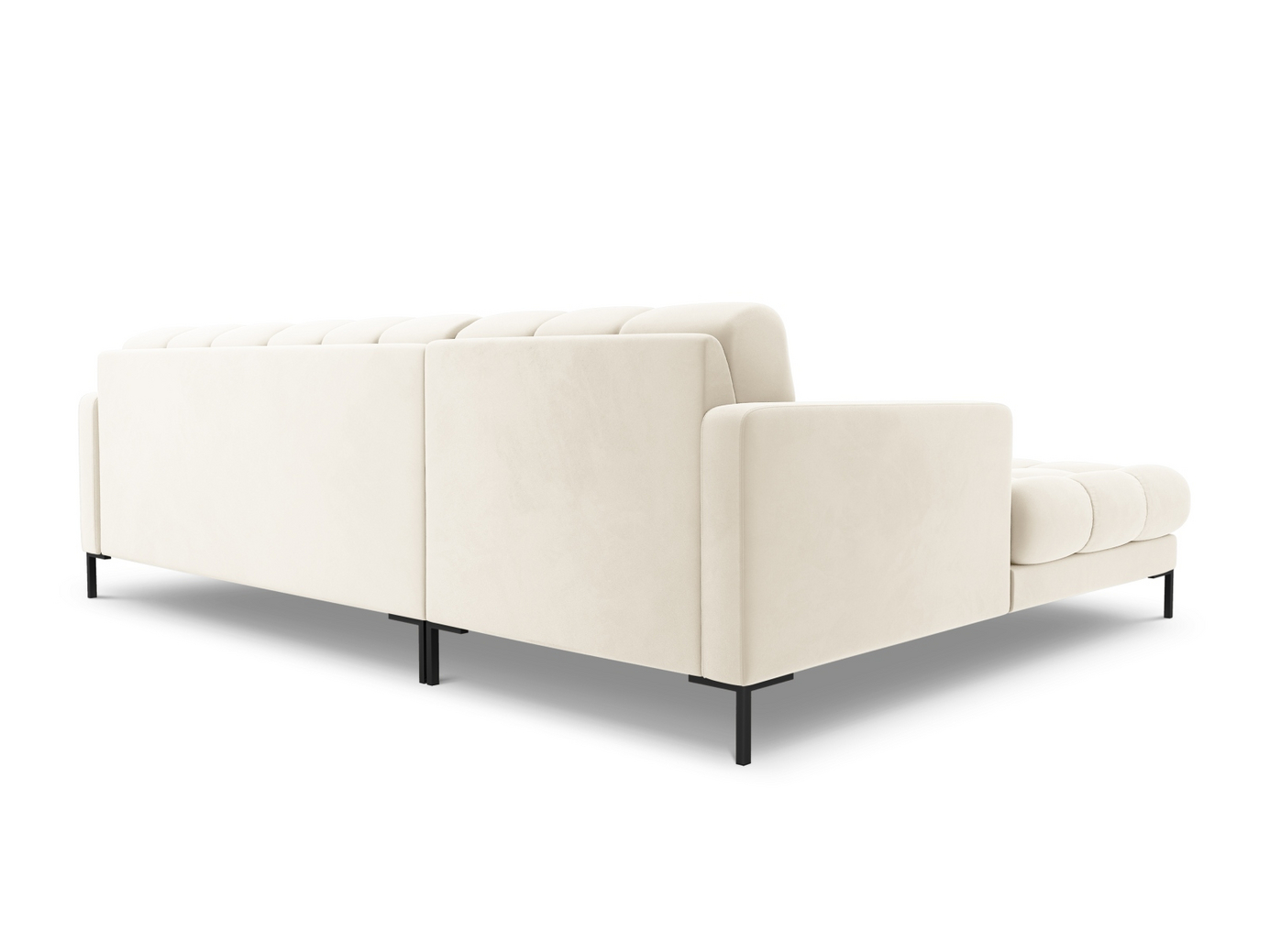 Cosmopolitan Design vänstervänd sammetshörnsoffa, "Bali", 5-sits, 293 × 185 × 75 cm, Bluvel, svarta metallben