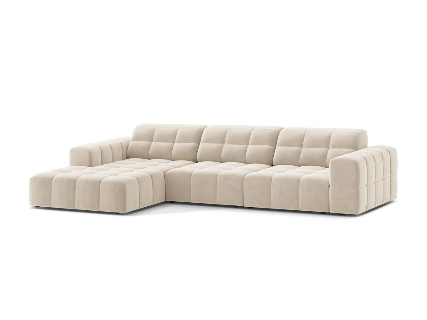 Cosmopolitan Design vänstervänd sammetshörnsoffa, "Chicago", 4-sits, 294 × 167 × 78 cm, Bluvel, svarta plastben
