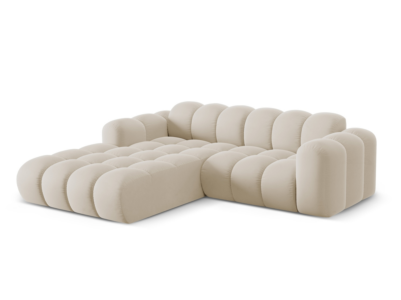 Cosmopolitan Design vänstervänd sammetshörnsoffa, "Treno", 3-sits, 240 × 184 × 70 cm, Bluvel, svarta plastben
