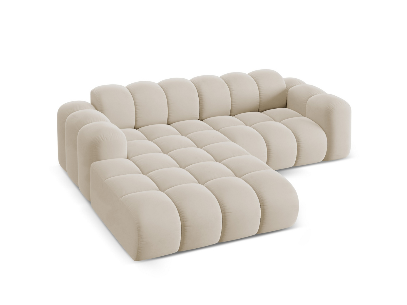 Cosmopolitan Design vänstervänd sammetshörnsoffa, "Treno", 3-sits, 240 × 184 × 70 cm, Bluvel, svarta plastben