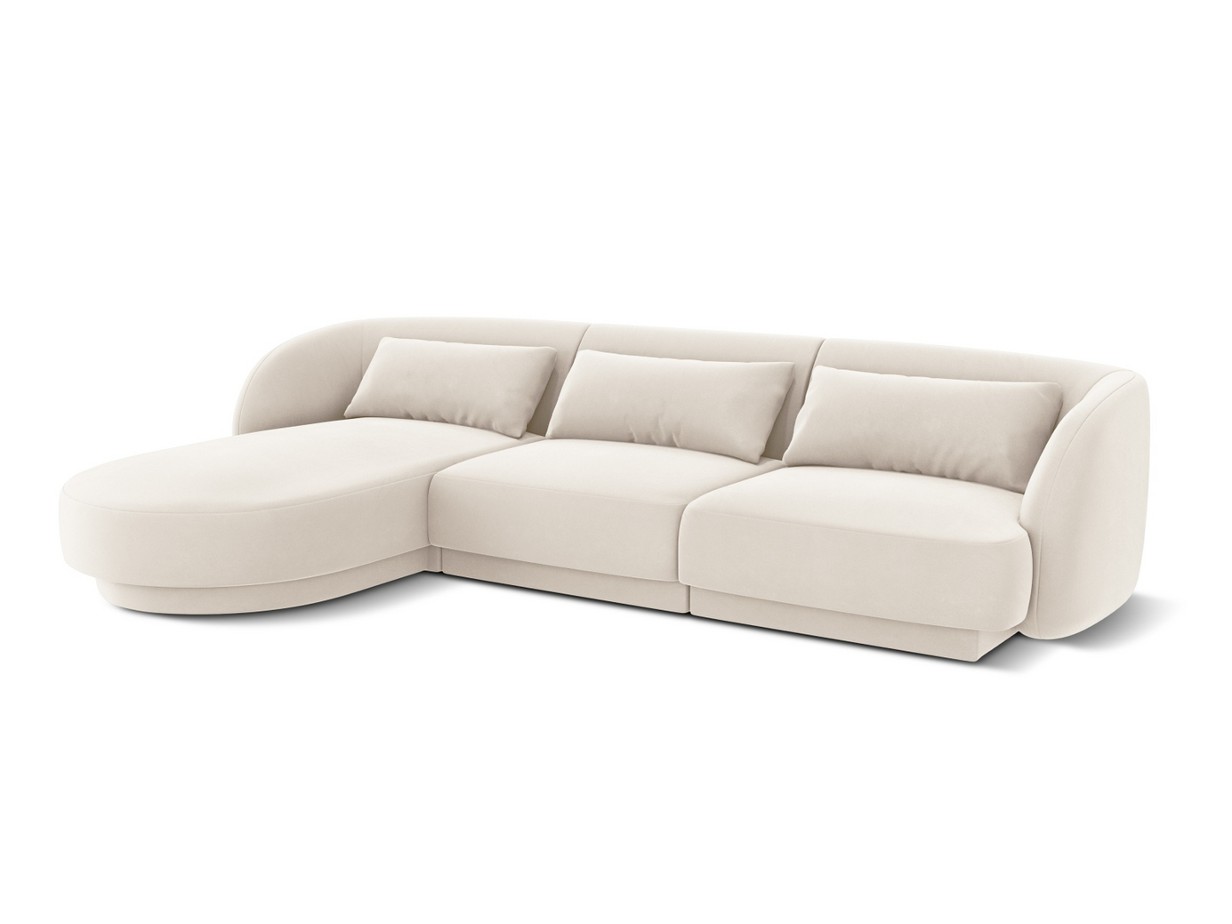 Cosmopolitan Design vänstervänd sammetshörnsoffa, "Tulum", 4-sits, 255 × 156 × 70 cm, Bluvel, svarta plastben