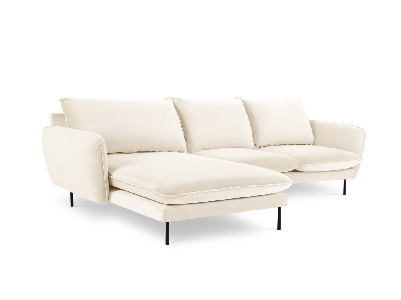 Cosmopolitan Design vänstervänd sammetshörnsoffa, "Vienna", 5-sits, 255 × 170 × 95 cm, Bluvel, svarta metallben