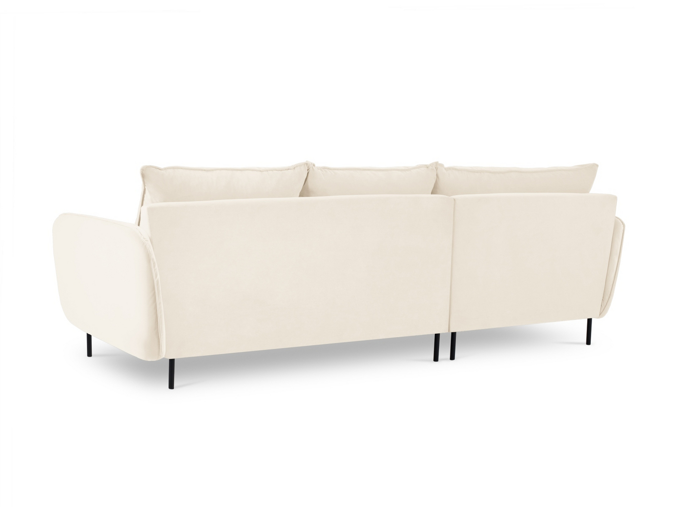 Cosmopolitan Design vänstervänd sammetshörnsoffa, "Vienna", 5-sits, 255 × 170 × 95 cm, Bluvel, svarta metallben