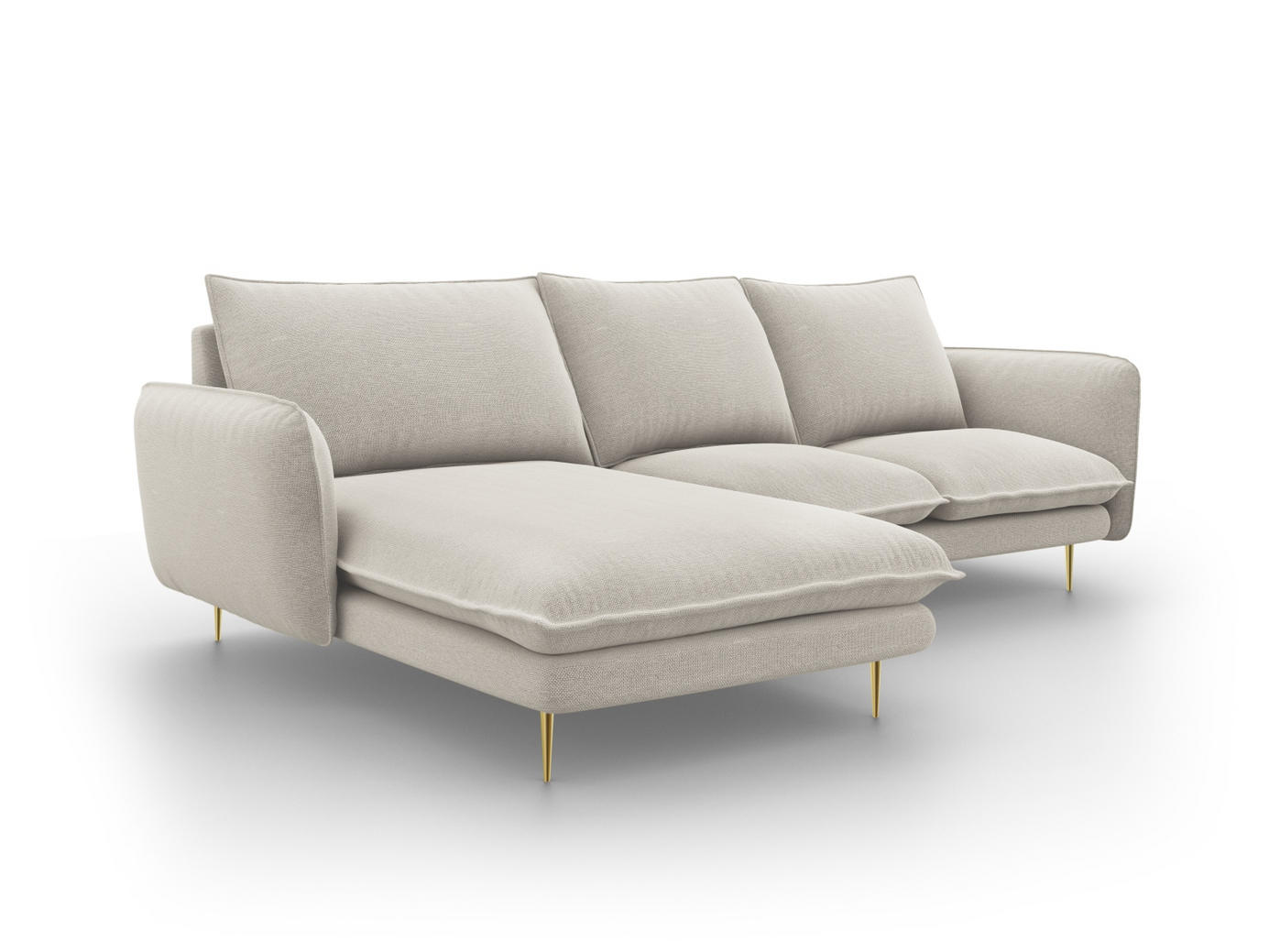 Cosmopolitan Design vänstervänd hörnsoffa, "Vienna", 5-sits, 255 × 170 × 95 cm, Positano, guldfärgade metallben